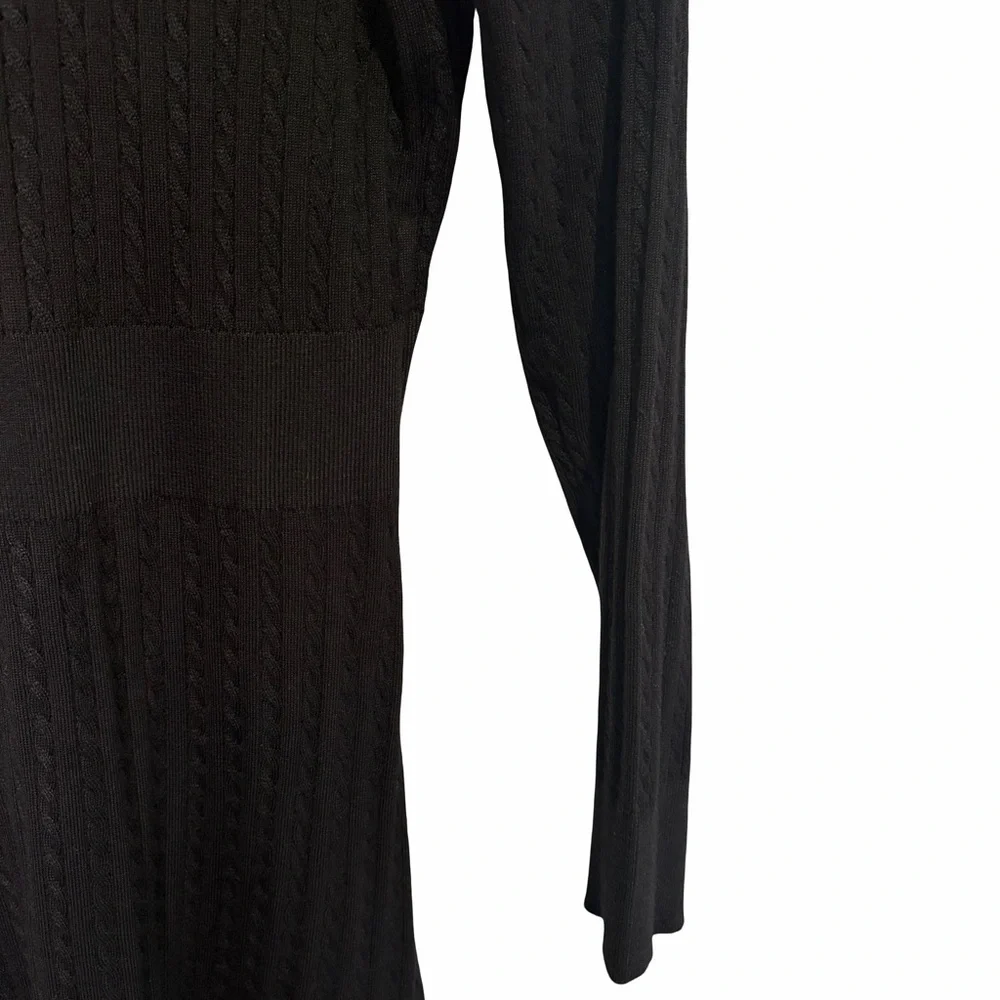 Lucky Brand Cable Knit V-Neck Long Sleeve Dress in Black , Size M NWT_12